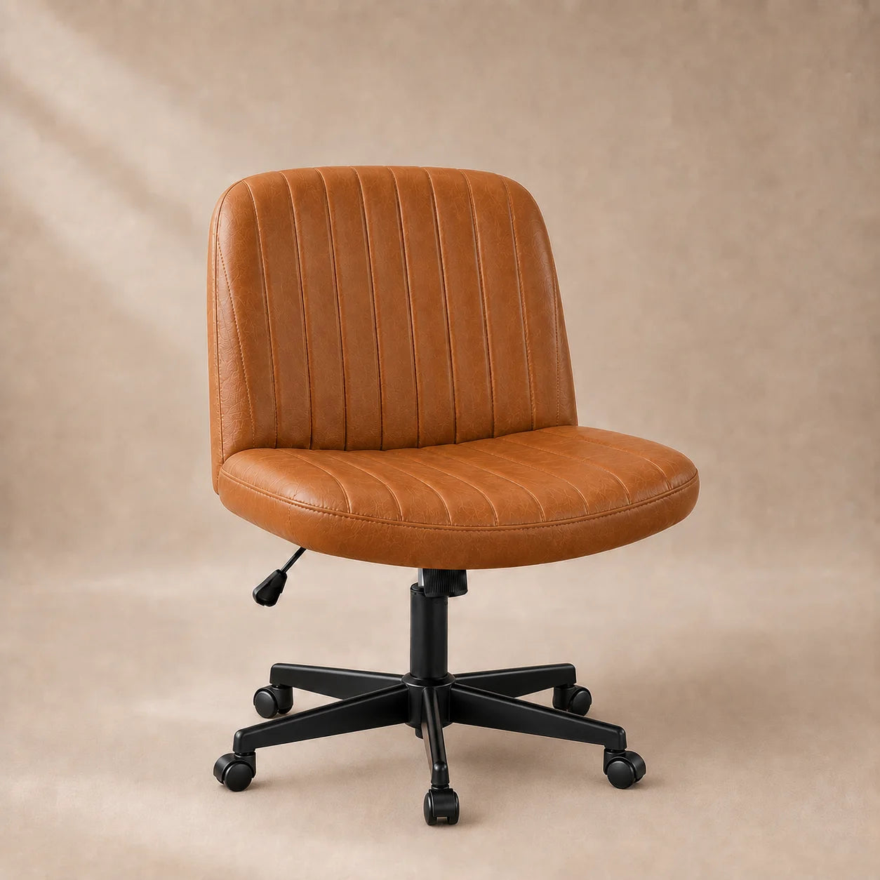 Caramel MiraForm armless swivel chair with rolling casters